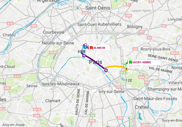 plan itinéraire ratp de Saint-Mandé à Blanche
