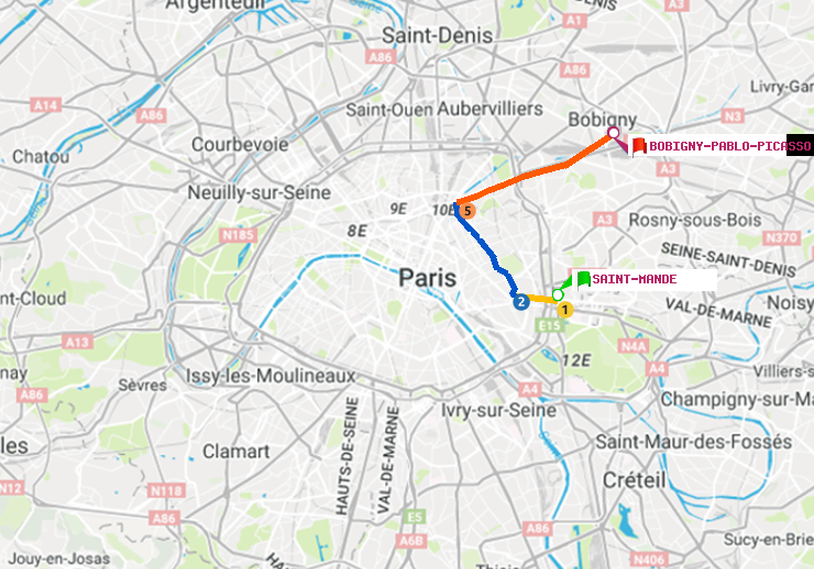 plan itinéraire ratp de Saint-Mandé à Bobigny-Pablo-Picasso