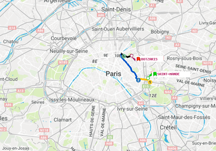 plan itinéraire ratp de Saint-Mandé à Botzaris