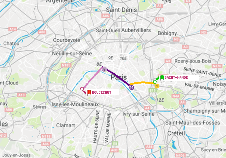 plan itinéraire ratp de Saint-Mandé à Boucicaut