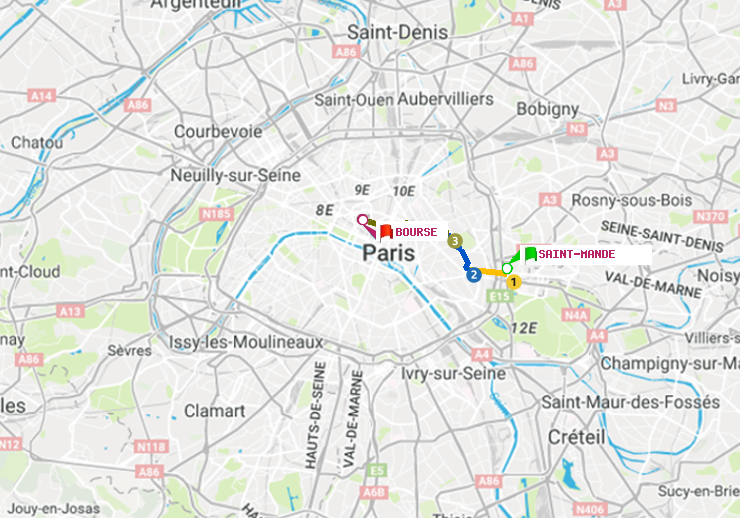 plan itinéraire ratp de Saint-Mandé à Bourse