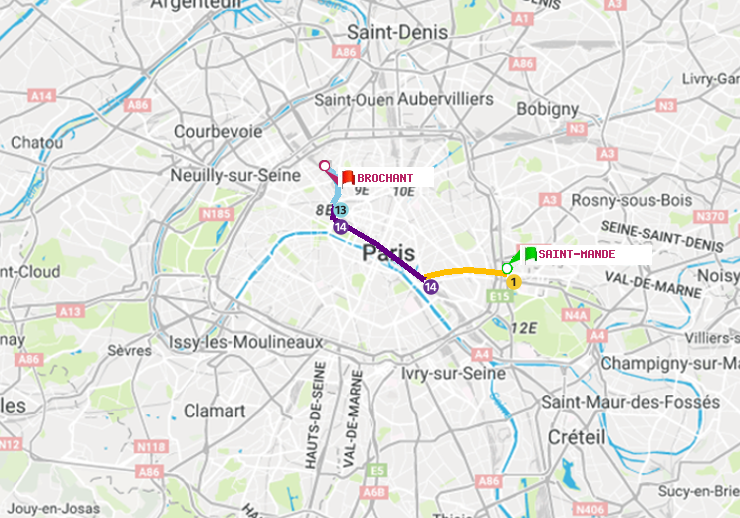 plan itinéraire ratp de Saint-Mandé à Brochant
