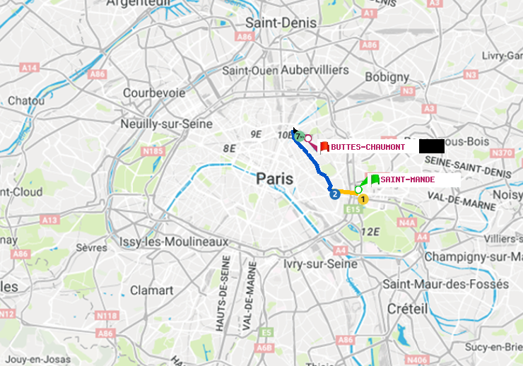 plan itinéraire ratp de Saint-Mandé à Buttes-Chaumont