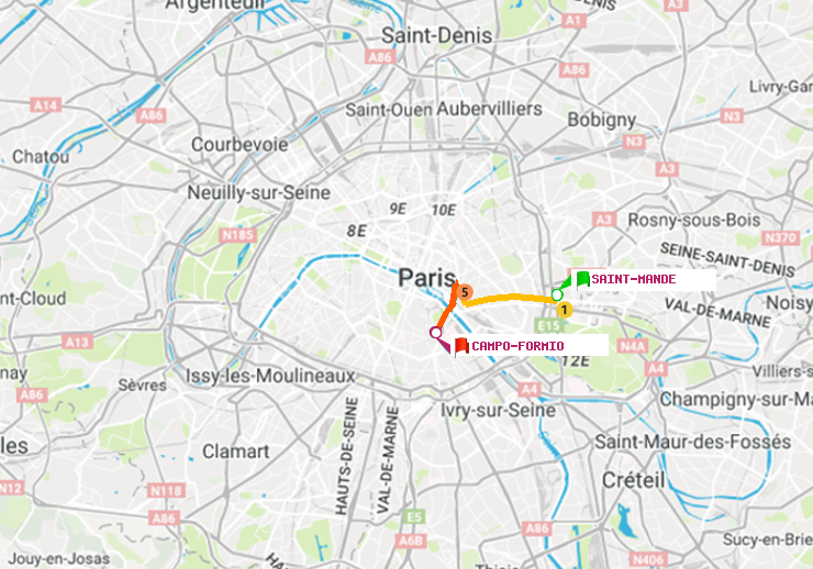 plan itinéraire ratp de Saint-Mandé à Campo-Formio