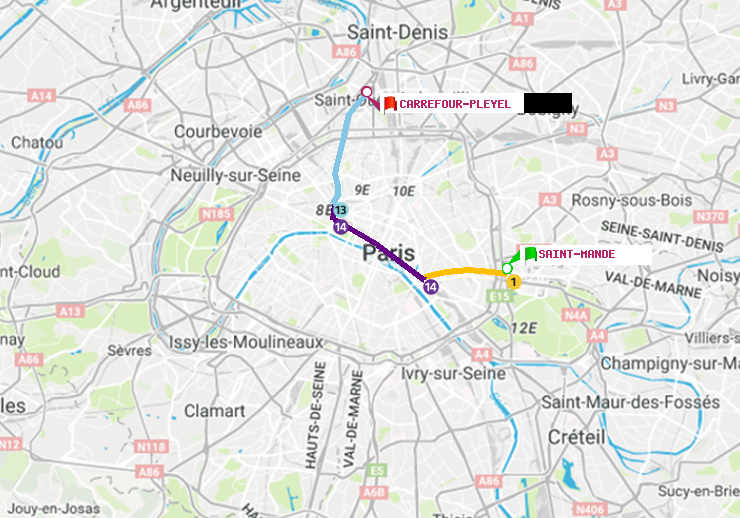 plan itinéraire ratp de Saint-Mandé à Carrefour-Pleyel