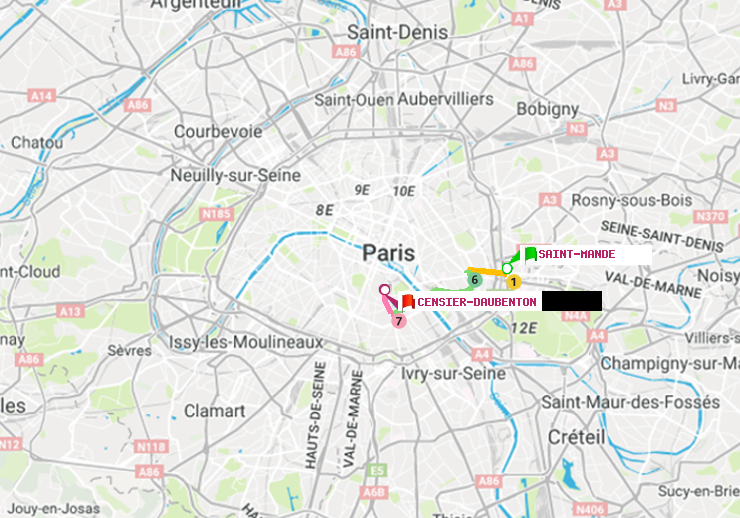plan itinéraire ratp de Saint-Mandé à Censier-Daubenton