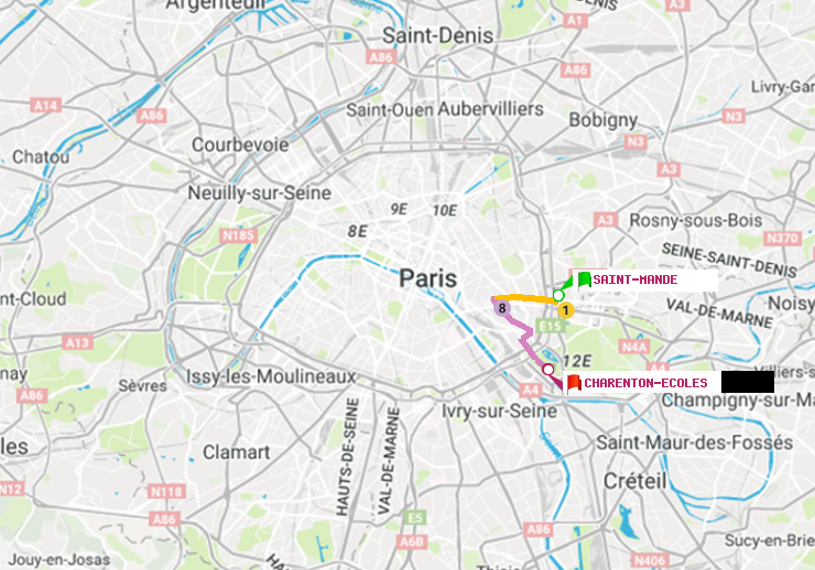 plan itinéraire ratp de Saint-Mandé à Charenton-Ecoles