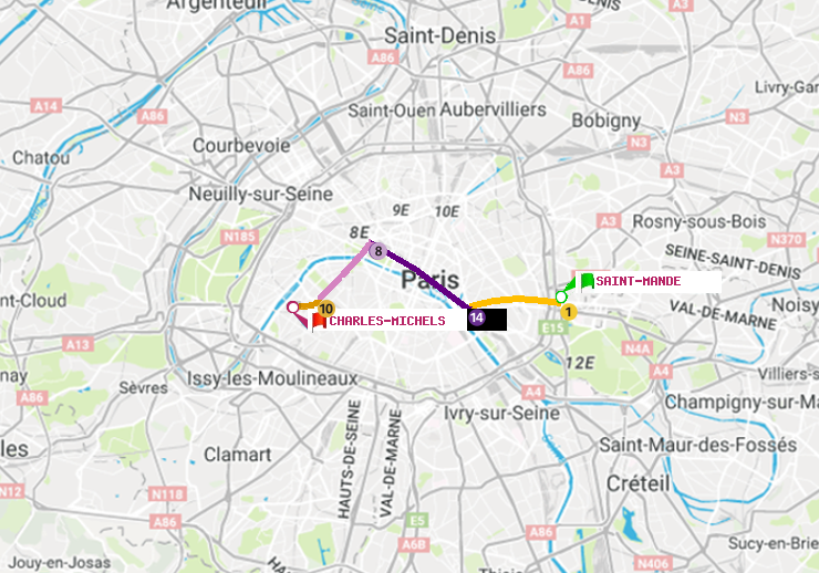 plan itinéraire ratp de Saint-Mandé à Charles Michels