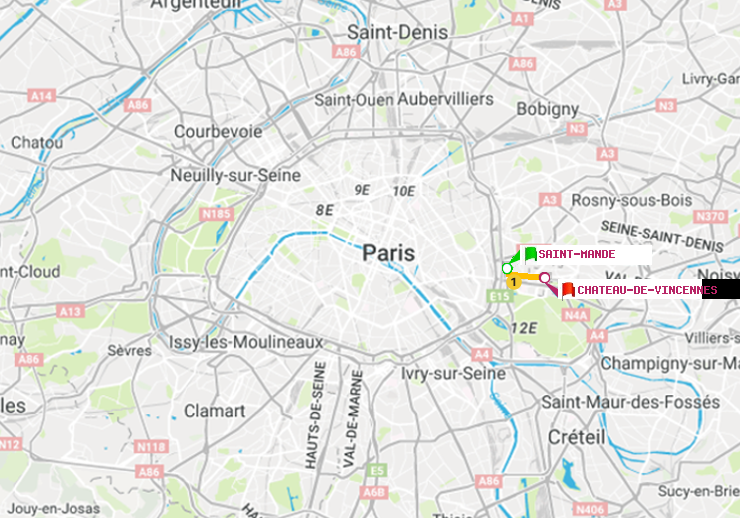 plan itinéraire ratp de Saint-Mandé à Château de Vincennes