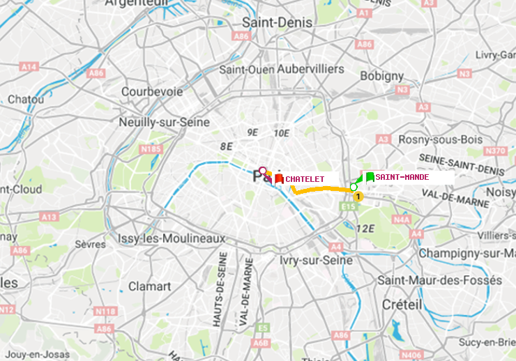 plan itinéraire ratp de Saint-Mandé à Châtelet