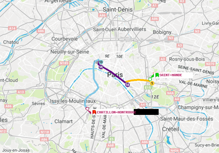 plan itinéraire ratp de Saint-Mandé à Châtillon Montrouge