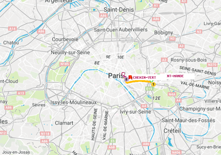 plan itinéraire ratp de Saint-Mandé à Chemin Vert