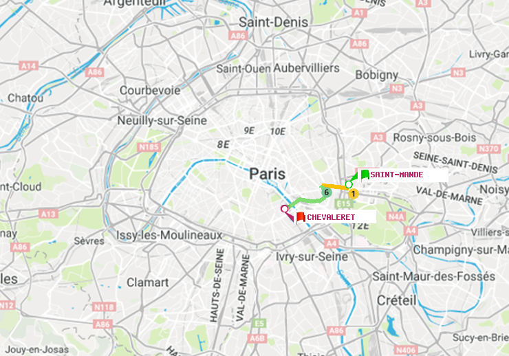 plan itinéraire ratp de Saint-Mandé à Chevaleret