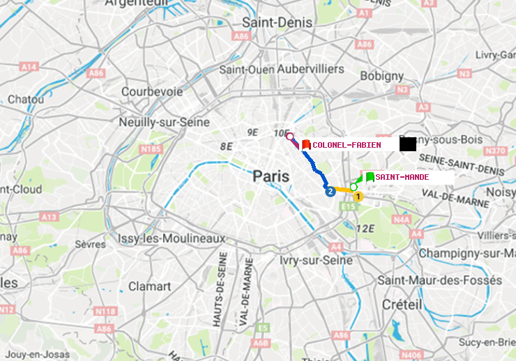 plan itinéraire ratp de Saint-Mandé à Colonel Fabien