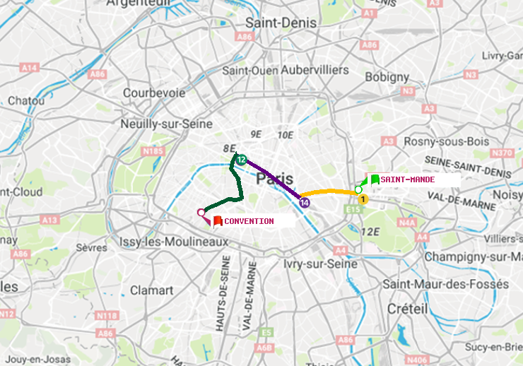 plan itinéraire ratp de Saint-Mandé à Convention