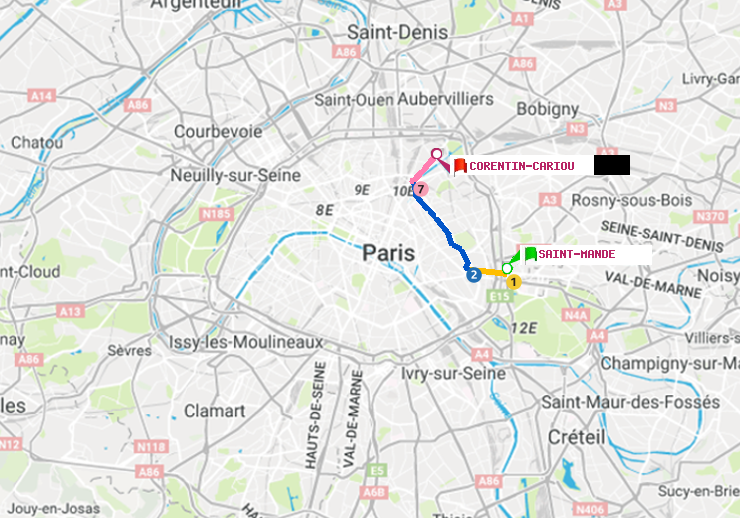 plan itinéraire ratp de Saint-Mandé à Corentin-Cariou