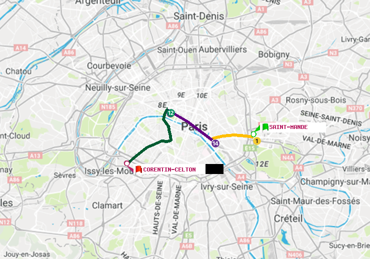 plan itinéraire ratp de Saint-Mandé à Corentin-Celton