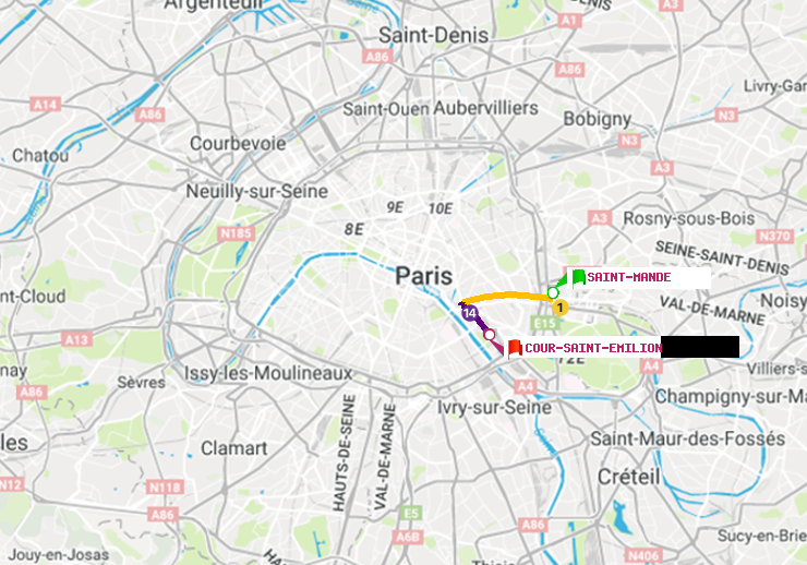 plan itinéraire ratp de Saint-Mandé à Cour Saint-Emilion