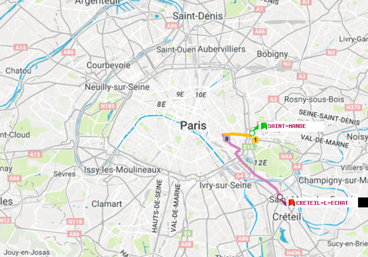 plan itinéraire ratp de Saint-Mandé à Créteil-L