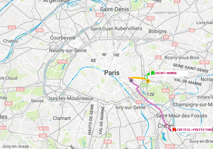 plan itinéraire ratp de Saint-Mandé à Créteil-Préfecture (Hôtel de Ville)