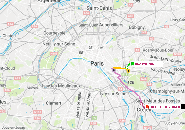 plan itinéraire ratp de Saint-Mandé à Créteil-Université