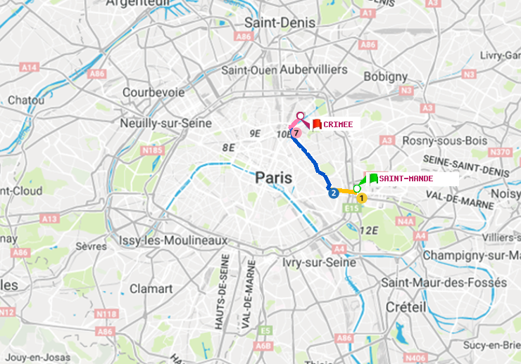 plan itinéraire ratp de Saint-Mandé à Crimée