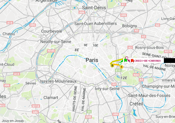 plan itinéraire ratp de Saint-Mandé à Croix-de-Chavaux (Jacques Duclos)