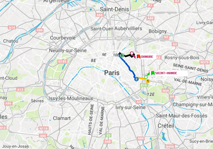 plan itinéraire ratp de Saint-Mandé à Danube