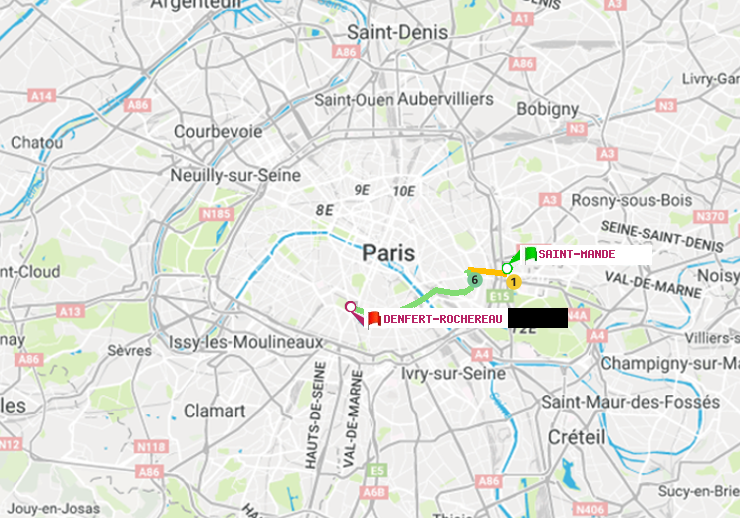 plan itinéraire ratp de Saint-Mandé à Denfert-Rochereau