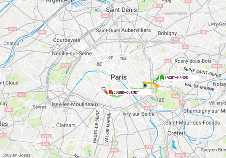 plan itinéraire ratp de Saint-Mandé à Edgar-Quinet
