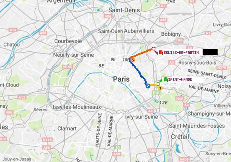 plan itinéraire ratp de Saint-Mandé à Eglise de Pantin
