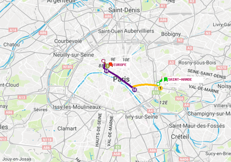 plan itinéraire ratp de Saint-Mandé à Europe