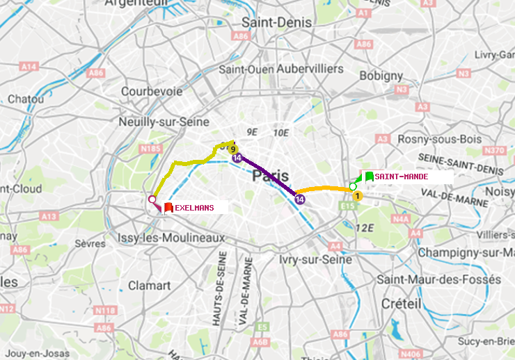 plan itinéraire ratp de Saint-Mandé à Exelmans