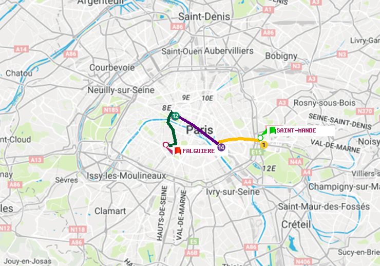 plan itinéraire ratp de Saint-Mandé à Falguière