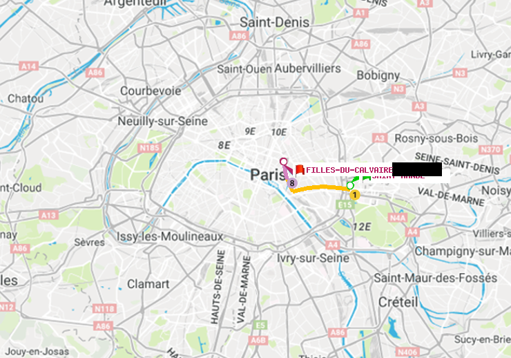 plan itinéraire ratp de Saint-Mandé à Filles du Calvaire