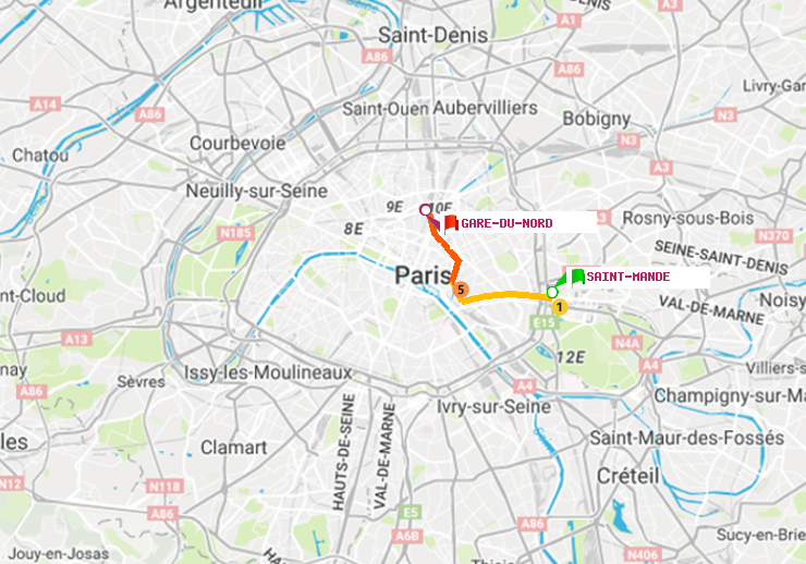 plan itinéraire ratp de Saint-Mandé à Gare du Nord