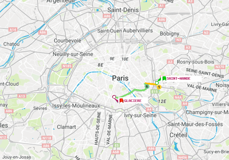 plan itinéraire ratp de Saint-Mandé à Glacière