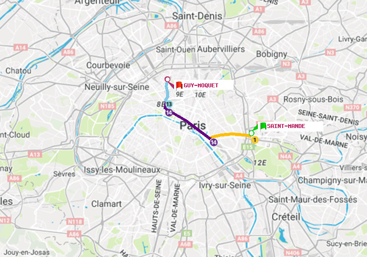 plan itinéraire ratp de Saint-Mandé à Guy-Môquet