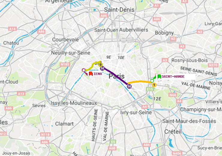 plan itinéraire ratp de Saint-Mandé à Iéna