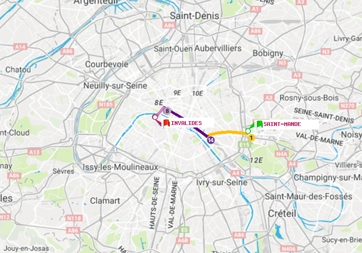 plan itinéraire ratp de Saint-Mandé à Invalides