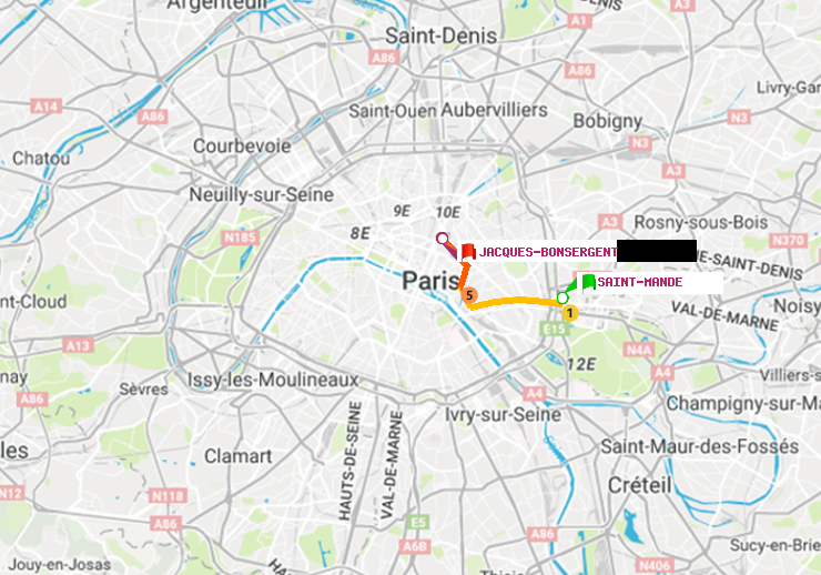 plan itinéraire ratp de Saint-Mandé à Jacques-Bonsergent