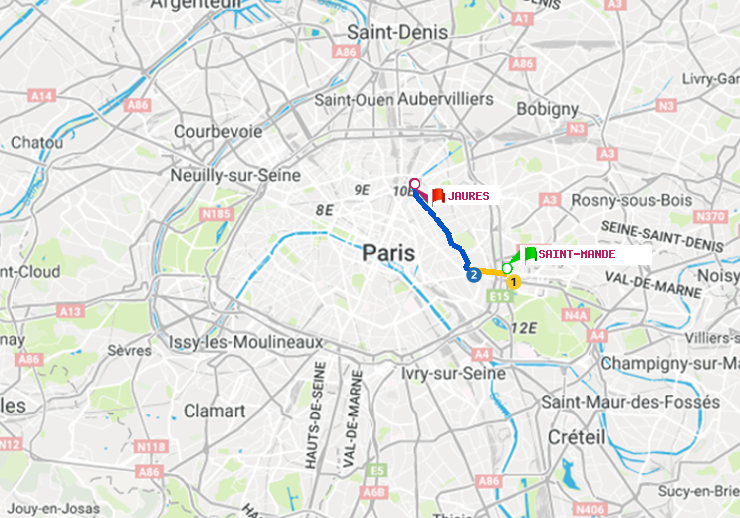 plan itinéraire ratp de Saint-Mandé à Jaurès