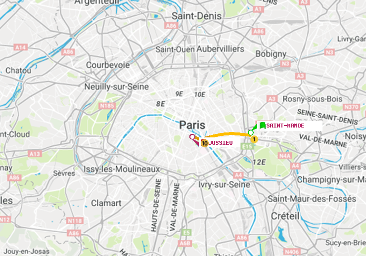 plan itinéraire ratp de Saint-Mandé à Jussieu