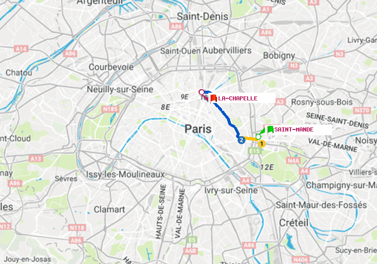 plan itinéraire ratp de Saint-Mandé à La Chapelle