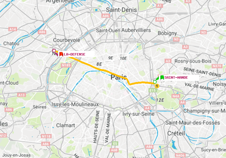 plan itinéraire ratp de Saint-Mandé à La Défense (Grande Arche)
