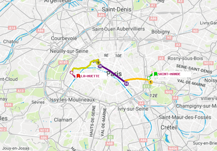 plan itinéraire ratp de Saint-Mandé à La Muette