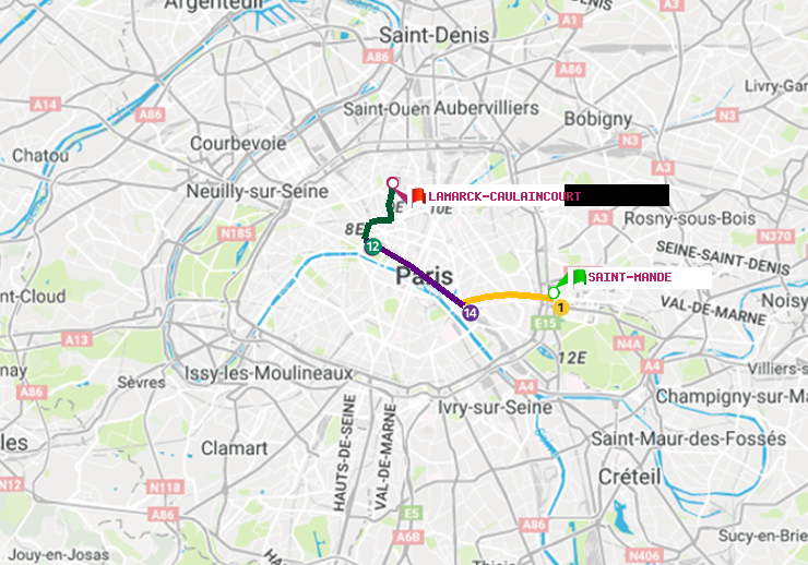 plan itinéraire ratp de Saint-Mandé à Lamarck-Caulaincourt