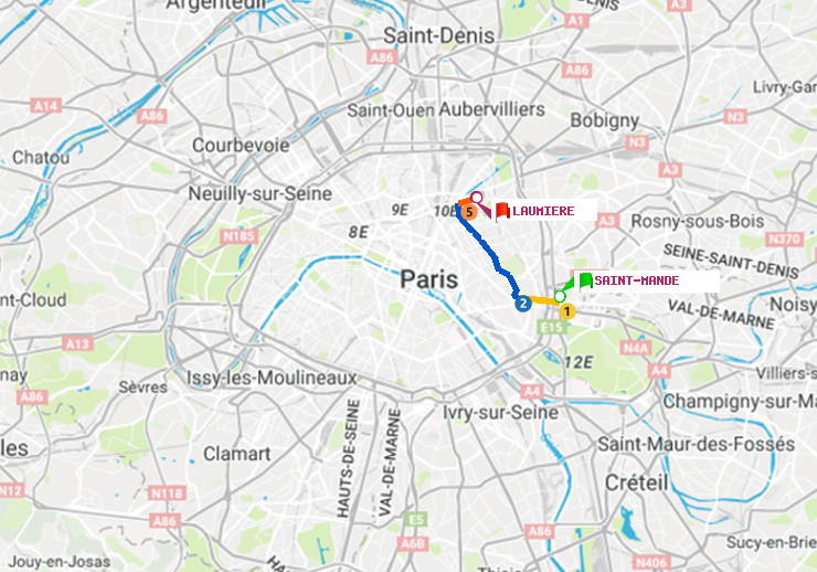 plan itinéraire ratp de Saint-Mandé à Laumière