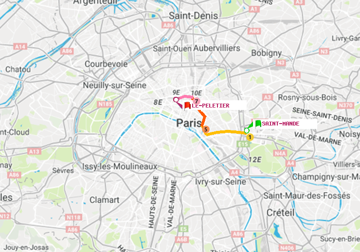 plan itinéraire ratp de Saint-Mandé à Le Peletier
