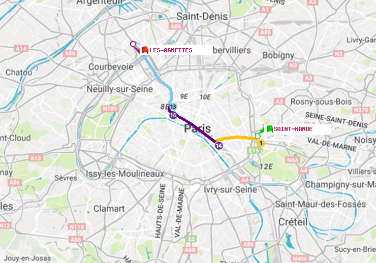 plan itinéraire ratp de Saint-Mandé à Les Agnettes